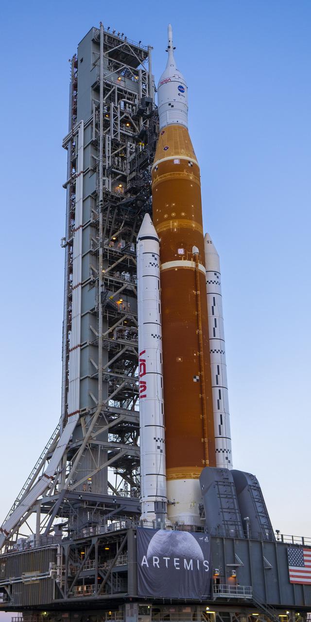 Space Launch System (SLS) rocket and Orion Spacecraft rollout at Kennedy Space Center